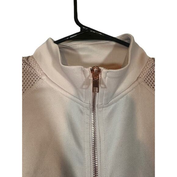 Guess Pink & Rose Gold Logo Long Sleeve Mock Neck Full Zip Jacket Women Sz M - Picture 5 of 12
